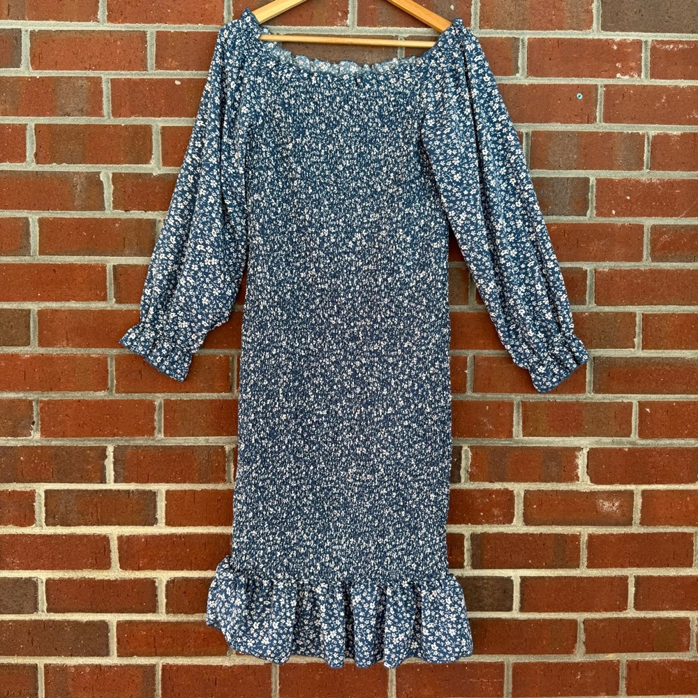Floral Blue Off-Shoulder Dress